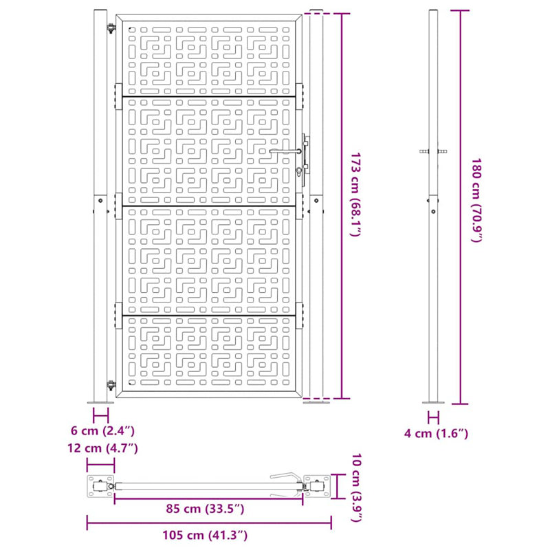 180cm H x 110cm W Steel Gate