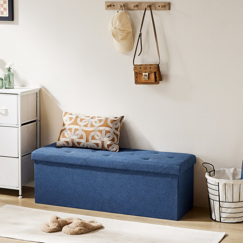 Repose-pieds standard capitonné de 43 po de largeur avec rangement, Tissu bleu, 15.2'' H x 43'' W x 14'' D
