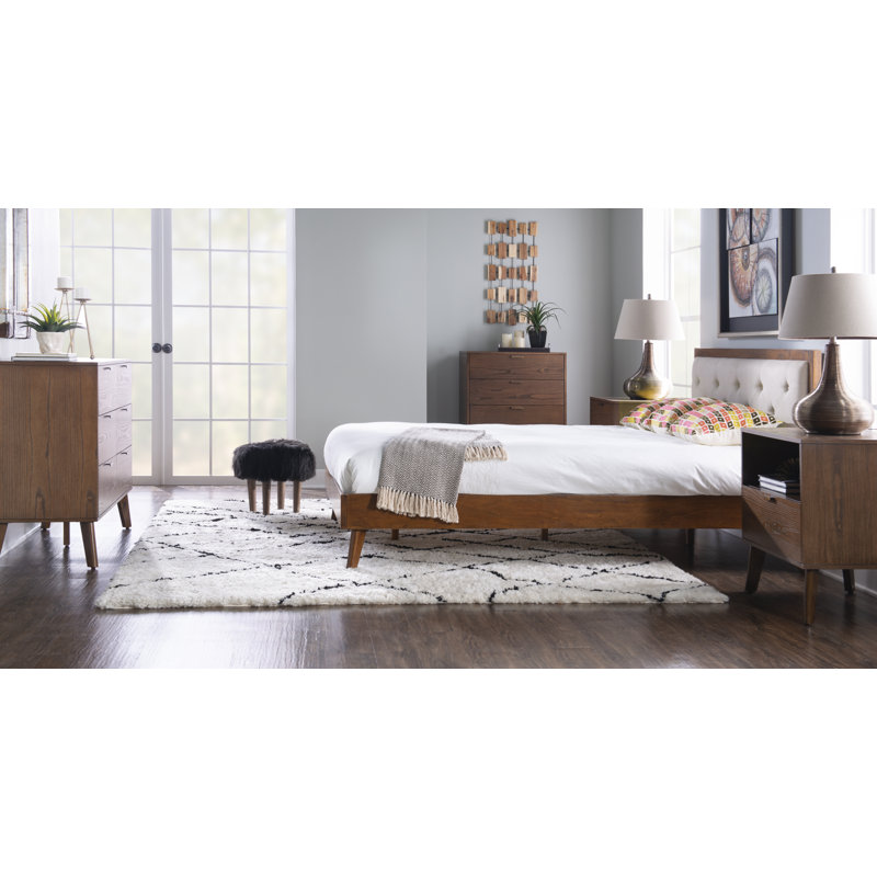 Mathiatis Mid Century Ash Veneer Open Shelf Nightstand