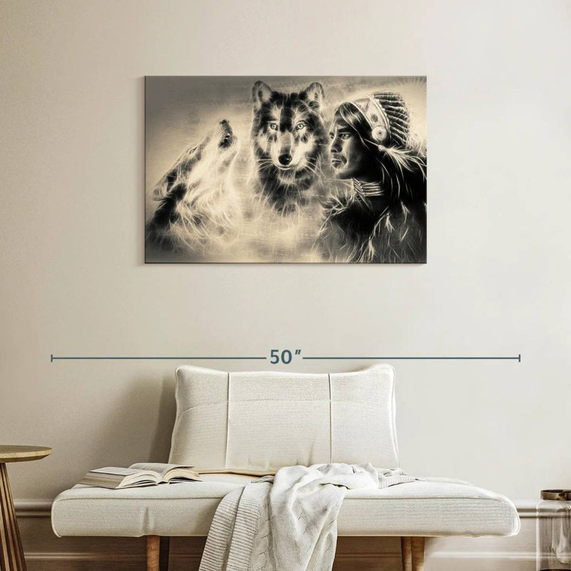 Leisha Native American Wolf Warrior, 24" H x 36" W