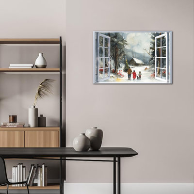 Grande décoration de Noël Fahey - Winter Wonderland, reproduction d'art sur toile encadrée scène d'hiver, paysage de neige, peinture sur toile pour salon 28 po x 40 po