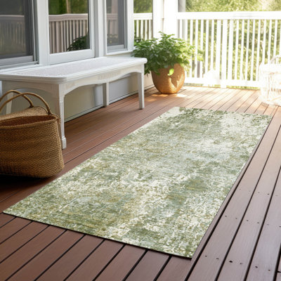 Machine Washable Indoor/Outdoor Xhevrie Aloe Rug