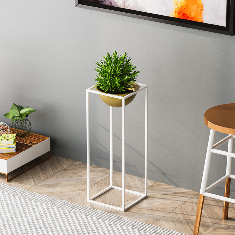 Élégant pot décoratif, blanc et doré, 8,7 po x 23,6 po x 8,7 po | Fabrication 100% métal, diamètre du pot: 7,9 pouces | Léger à 2,9 lb, aucune installation requise | Parfait pour la décoration intérieure et les plantes d'intérieur