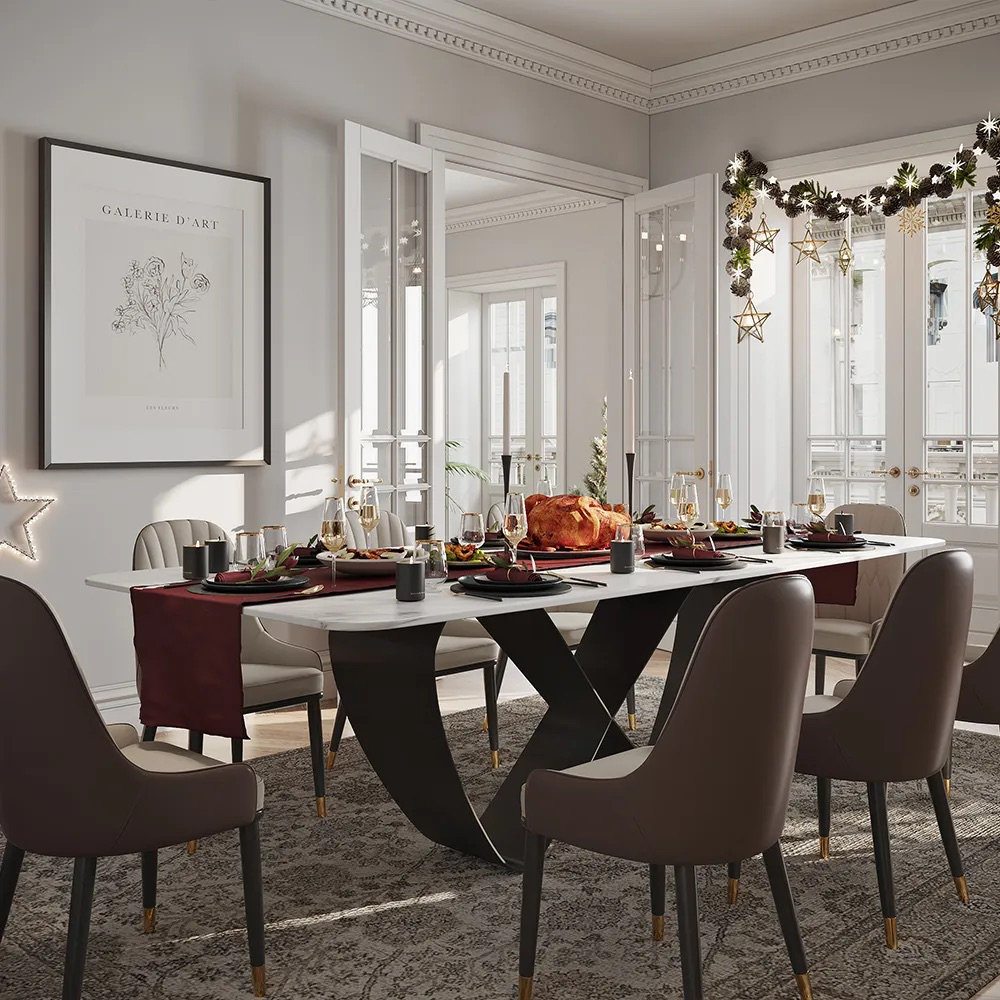 Orren Ellis Hasena Modern White Rectangular Sintered Stone Dining Table ...