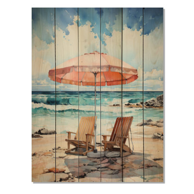 Vintage Beach Chairs Scenery I - Nautical & Beach Print on Natural Pine Wood -  Dovecove, A48B6BC1D3854F348C224A126F0BBD52