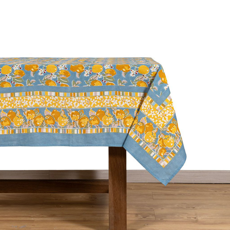 Aazad Tablecloth, Blue/Yellow, 106" L x 71" W