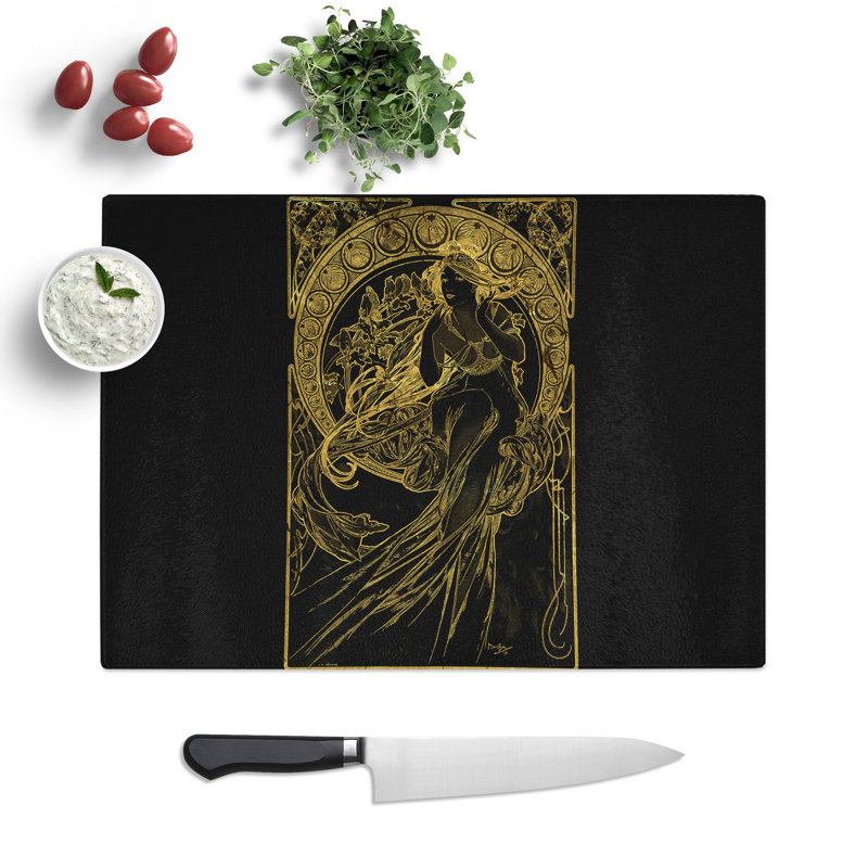 Golden Lady by Alphonse Mucha Chopping Board, 0.4cm H x 28.5cm W x 39cm L