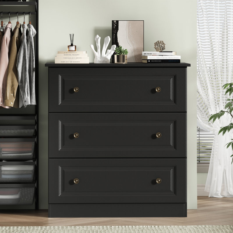 3 Drawer 29.5'' W Modern Dresser Wood Dresser For Bedroom, Black