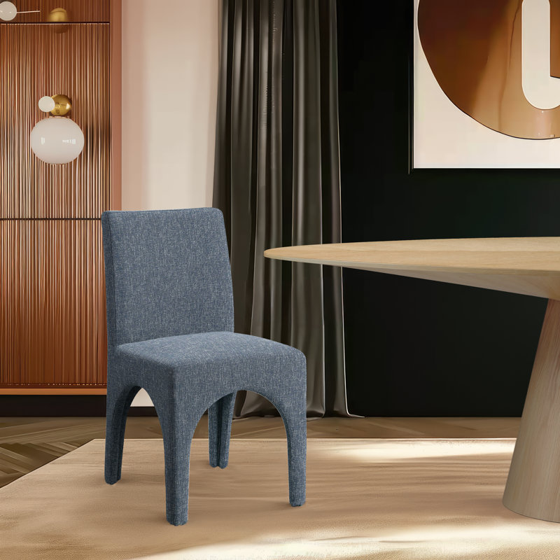 Gramercy Linen Textured Fabric Dining Chair, Blue Linen Textured Fabric