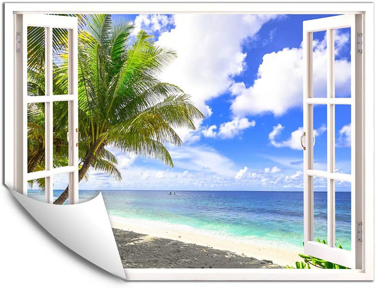 Window View Wallpaper 3d Peel and Stick Wallpaper Removable Wall Decor Self Adhesive  Wall Mural Beach Landscape Nature Ocean Wall Art 
