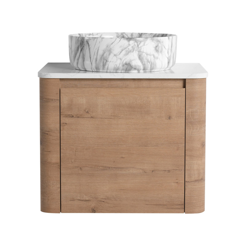 Meuble-lavabo mural avec lavabo et porte à fermeture en douceur, Blanc / Gris