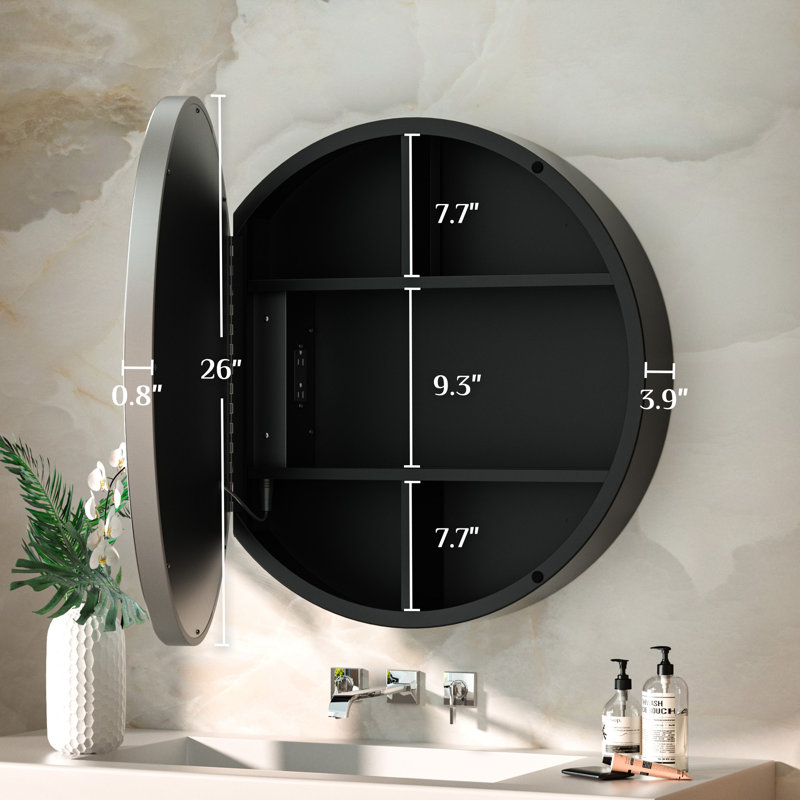 Tablette ajustable avec miroir pour armoire à pharmacie Gervon, H 26 po x l 26 po x P 4,7 po, Argent argent