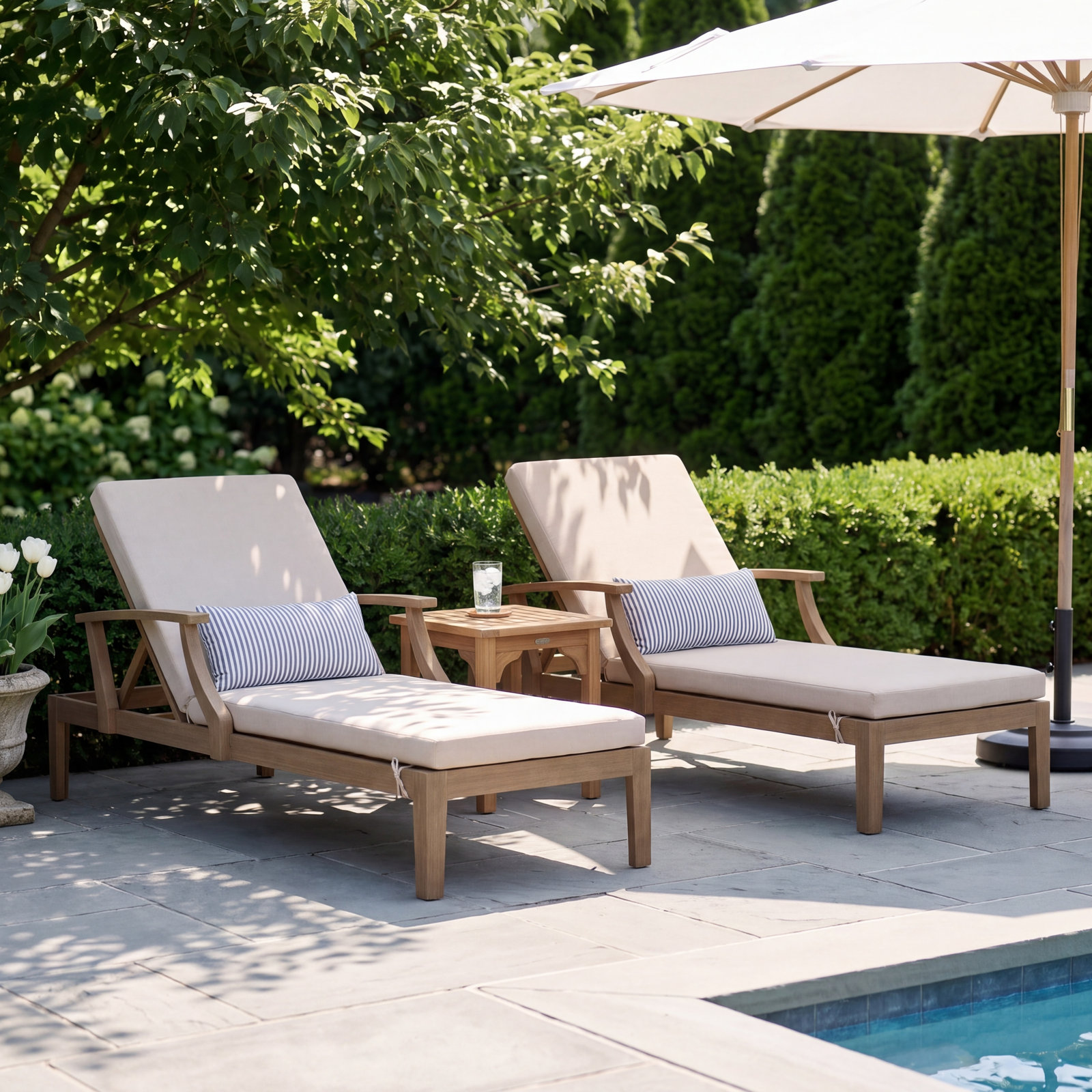 Clairmont 28" Eucalyptus Patio Double Chaise Lounge