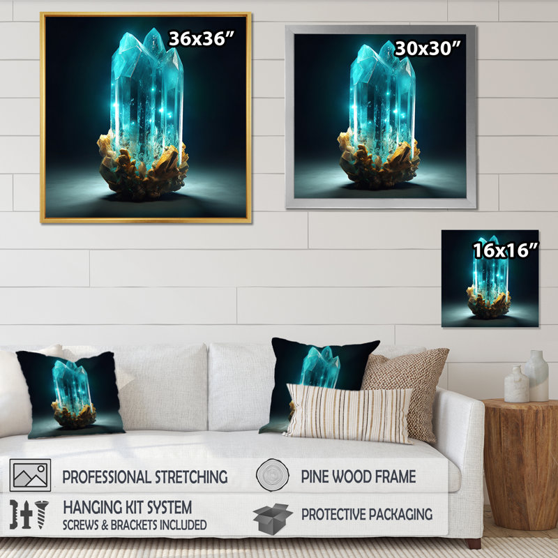 Turquoise, pierres vibrantes dorées sur toile, Toile tendue, H 16 po x l 16 po x P 1 po