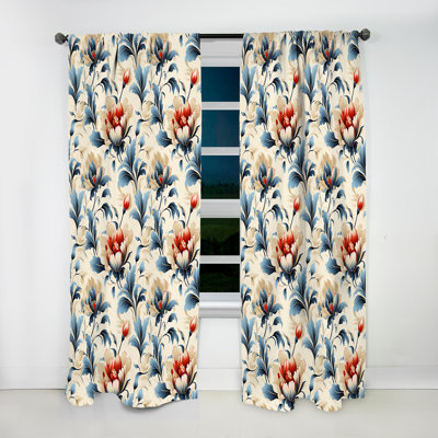 Blue Victorian Ikat Floral Harmony I - Vintage Curtain - Velvet Room Darkening - 1 Panel