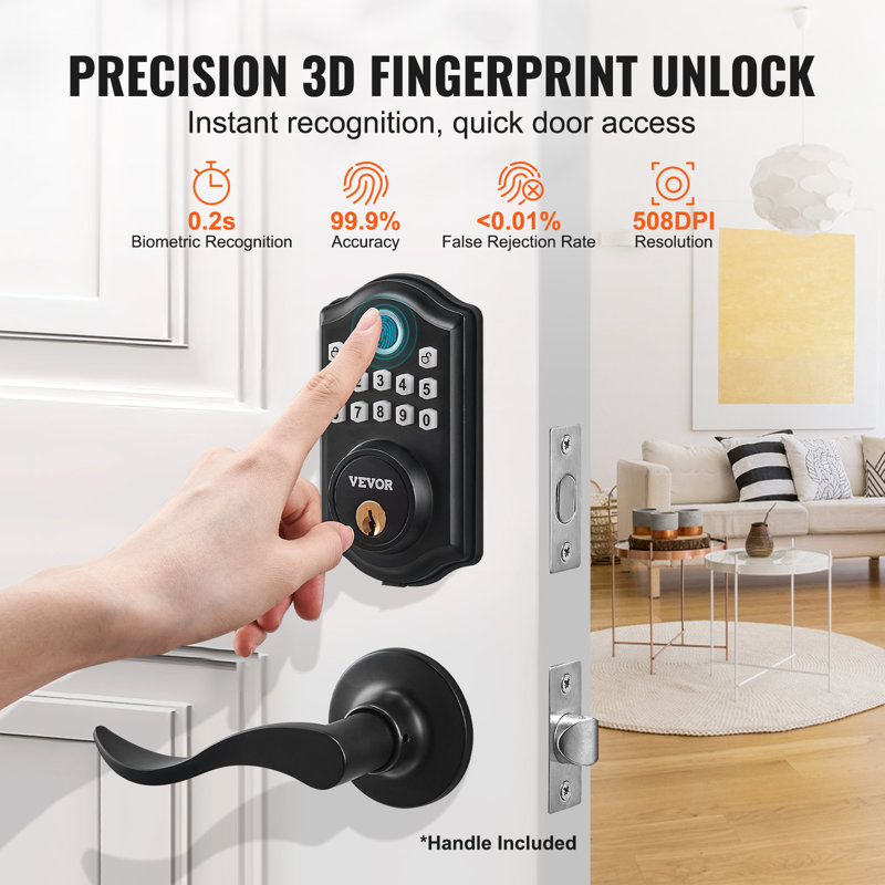 Black Stainless Steel Keyless Fingerprint Door Lock with Handles