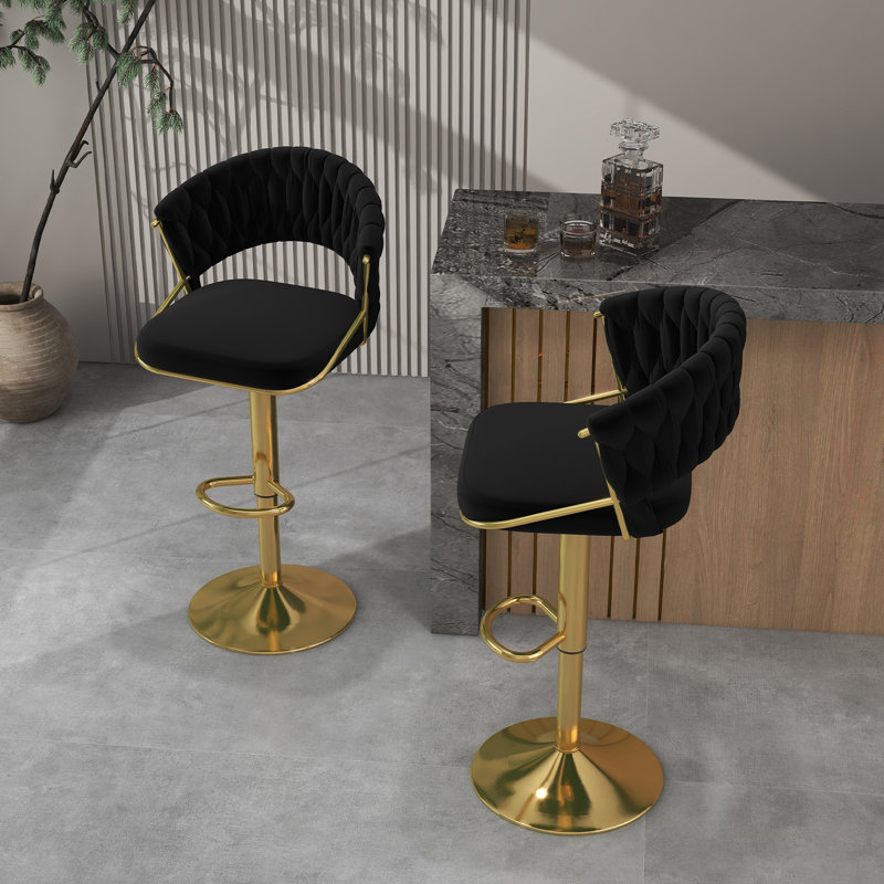 Christal Height Adjustable Swivel Bar Stool, Black, Gold