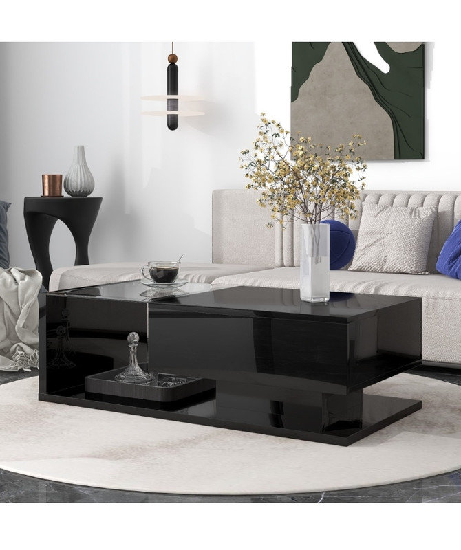 Table basse en verre trempé Modern Table de salon, Noir
