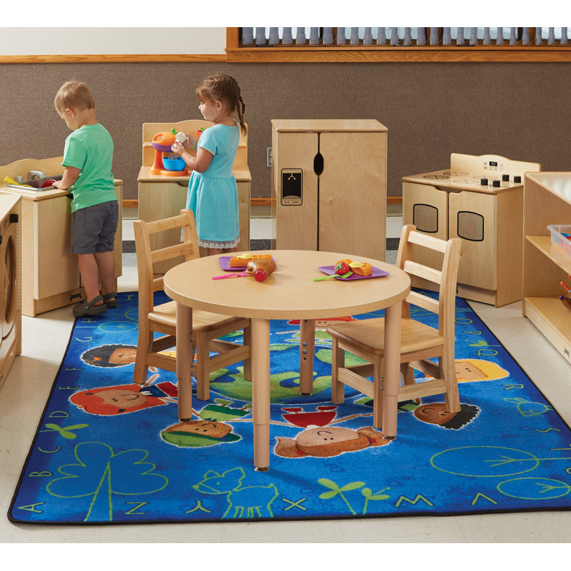Adjustable Height Natural Wood Round Kids Table