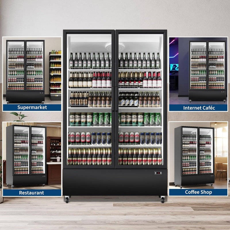Réfrigérateur commercial 24,7 pieds cubes, refroidisseur de boissons à porte vitrée avec DEL