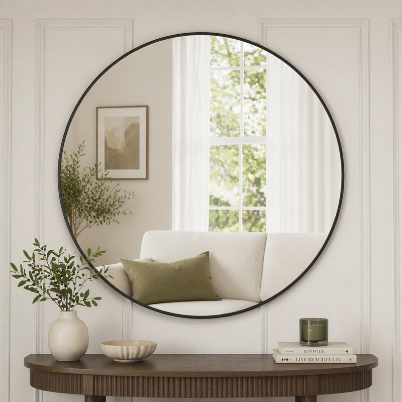 Miroir mural mural, L 38,19 po, Noir