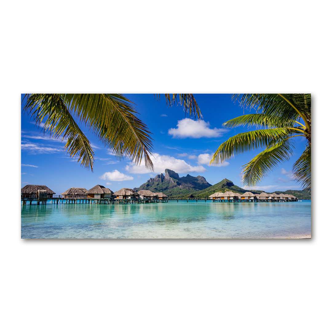 Leinwanddruck - Wandkunst - Drucke auf Leinwand - 140X70 Bild Bildthema: Palmen auf Leinwand Bora Bora