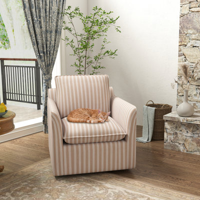 Fauteuil demi-tonneau pivotant rembourré à rayures douces de 29,7 po Romines