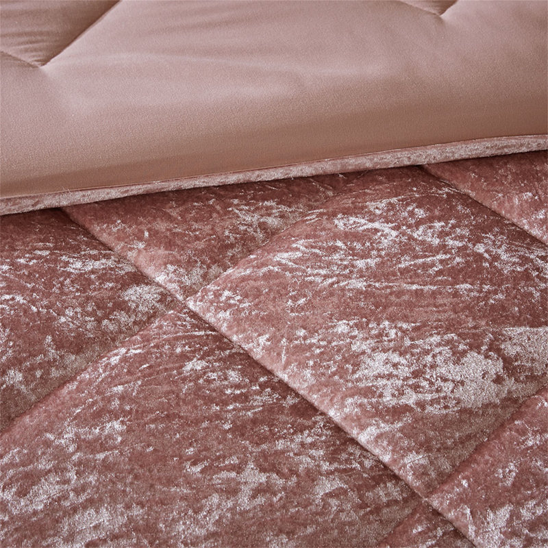 Ensemble d'édredon en velours avec coussin décoratif, Édredon pour lit simple + 2 pièces supplémentai, Rose
