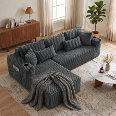 Boneless 104" Sectional Couches For Living Room Modern Modular L-Shape Cloud Sofa Compression-Boneless Deep Seat Couch With Chaise