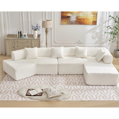 140" L-Shape With Chaise For Living Room, 4 Seats, White - No Assembly, Breathable Room Couch Sectional Chaise, Seats Modern Minimalist Home Decor