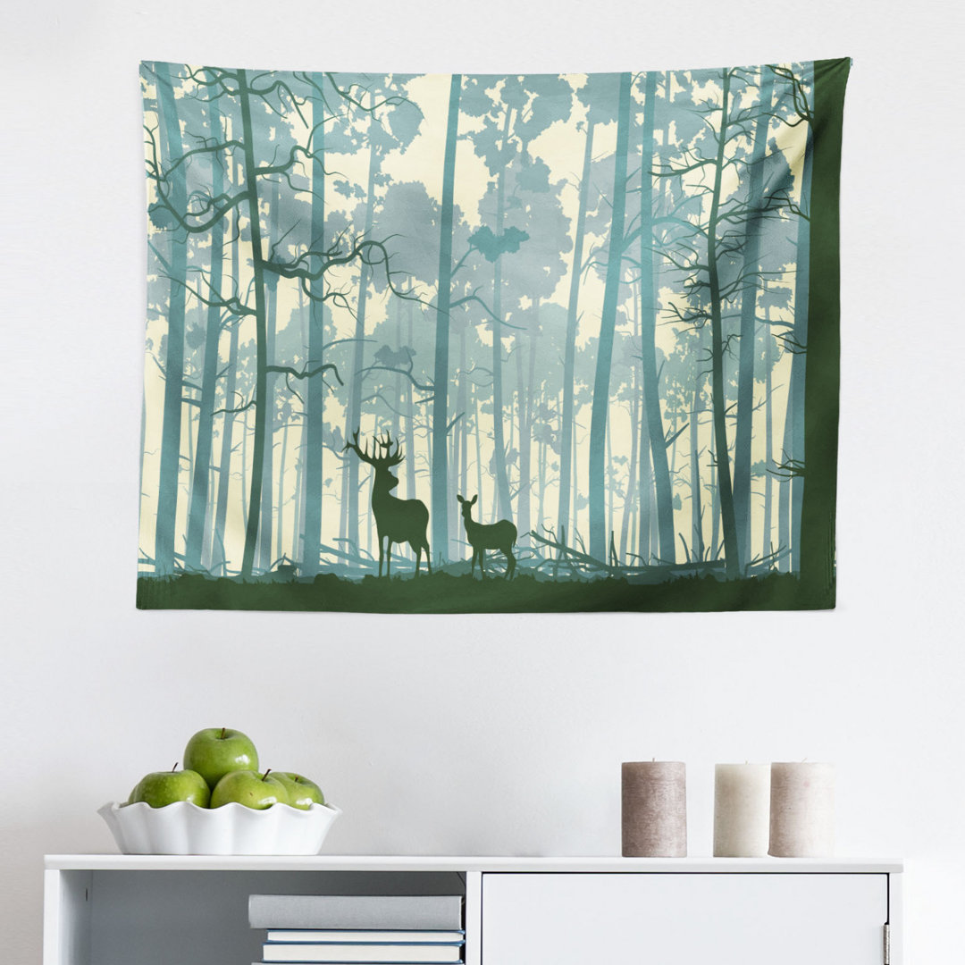 Wandbehang Tier Silhouette in nebligen Wald Tiere in der Natur Themed Cartoon Dämmerung