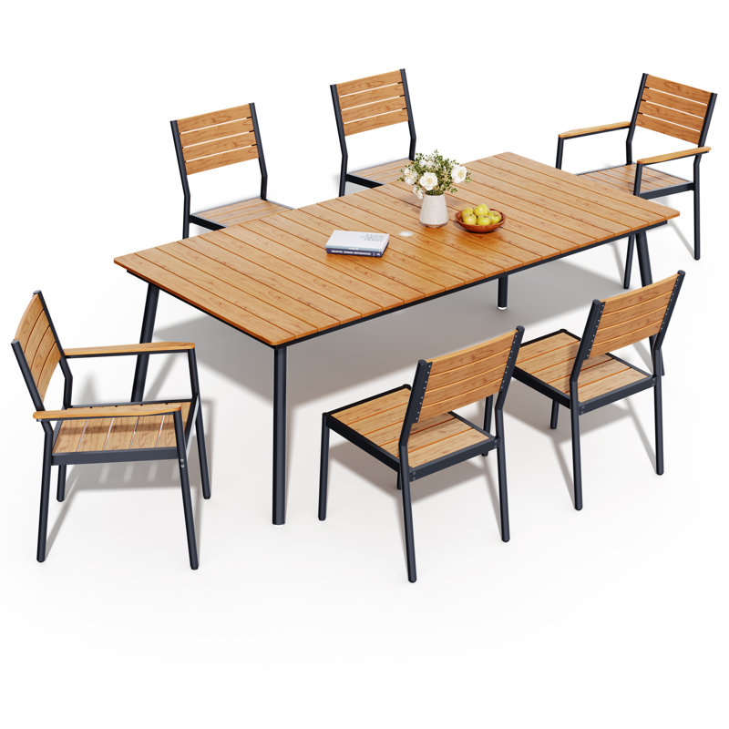 6 - Person Aluminum Patio Dining Set With Armed And Armless Chairs, Brown