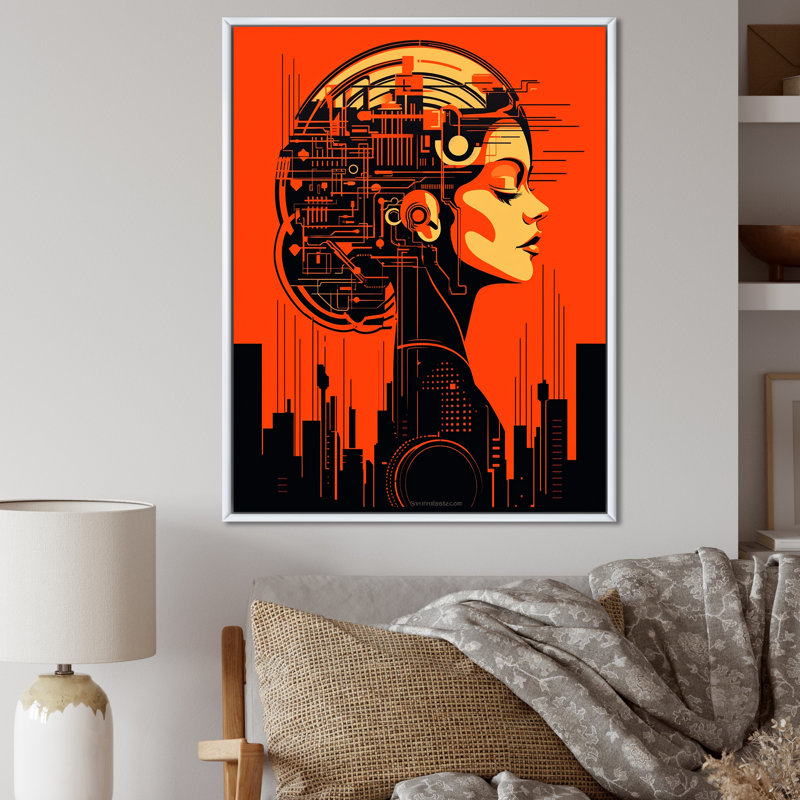 Urban Cyberpunk Femme Fatale I - Imprimé, 40" H x 30" W, Cadre flottant blanc