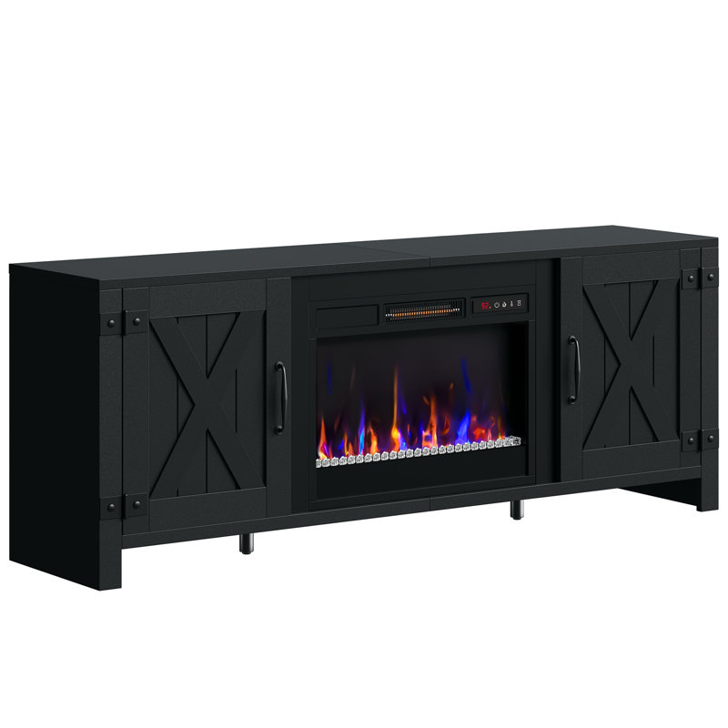 63" Farmhouse TV stand with Remote Control 23" Electric Fireplace, Timer, Over Heat Protection, Black