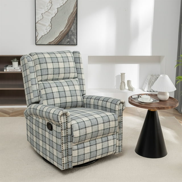 Fauteuil inclinable pivotant Jaq, Lin à carreaux vert