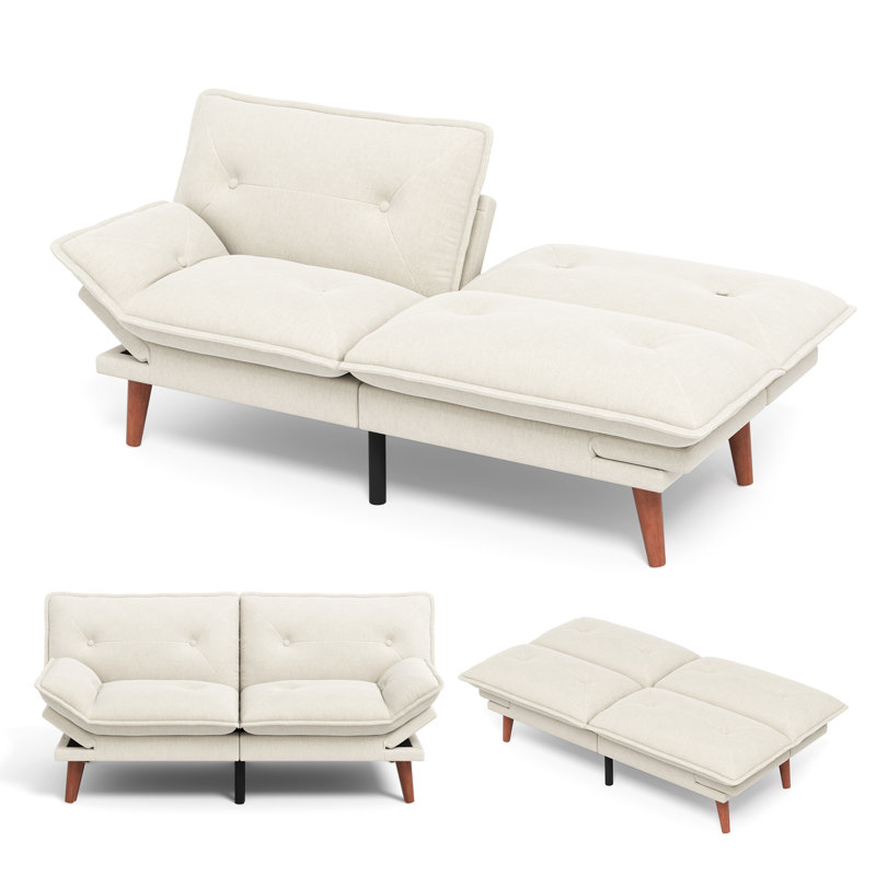 Canapé-lit futon convertible capitonné 66 po Serta, Chenille beige moelleux