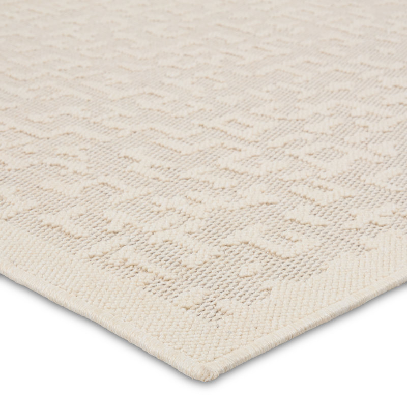 Tapis abstrait en polypropylène tissé à la machine crème, Rectangle 9 pi x 12 pi