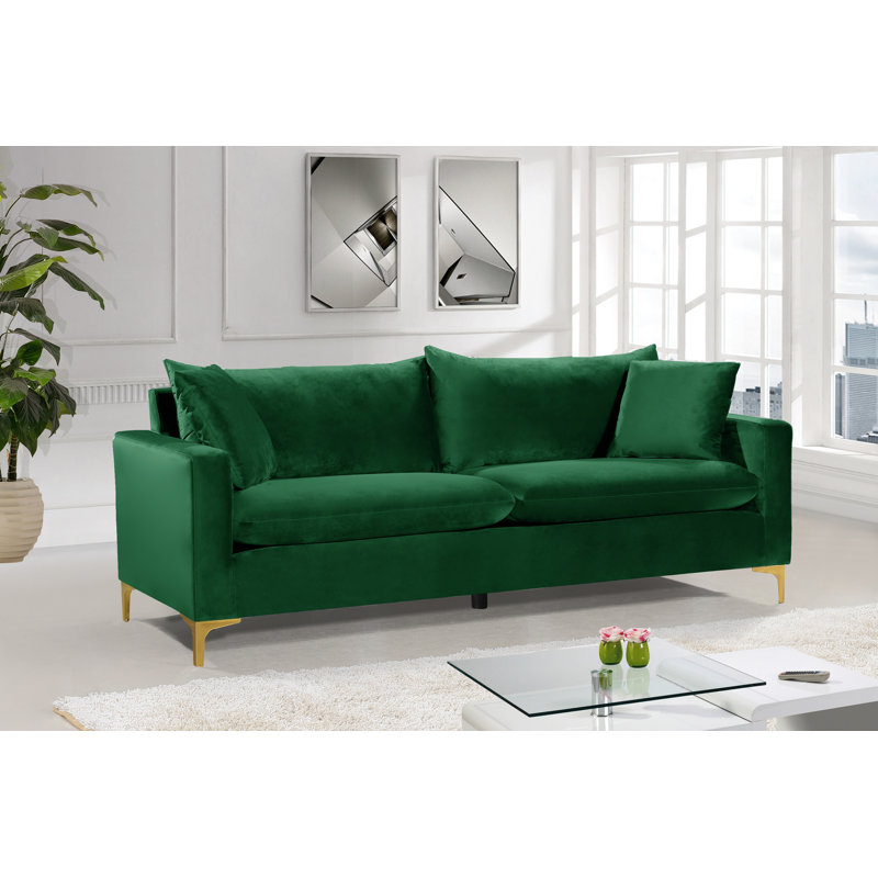 Naomi 81.5" Velvet Square Arm Sofa, Green Velvet