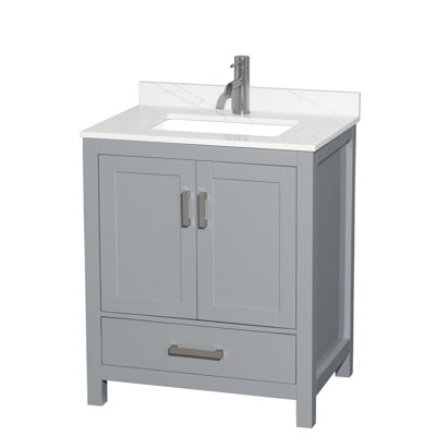 Sheffield 30'' Single Bathroom Vanity with Quartz Top -  Wyndham Collection, WCS141430SGYGTUNSMXX