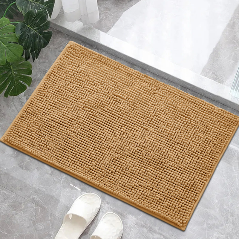 Neveaha Luxury Chenille Soft Absorbent Microfiber Rectangle Bath Mat, Beige, 2cm H x 40cm W x 60cm D