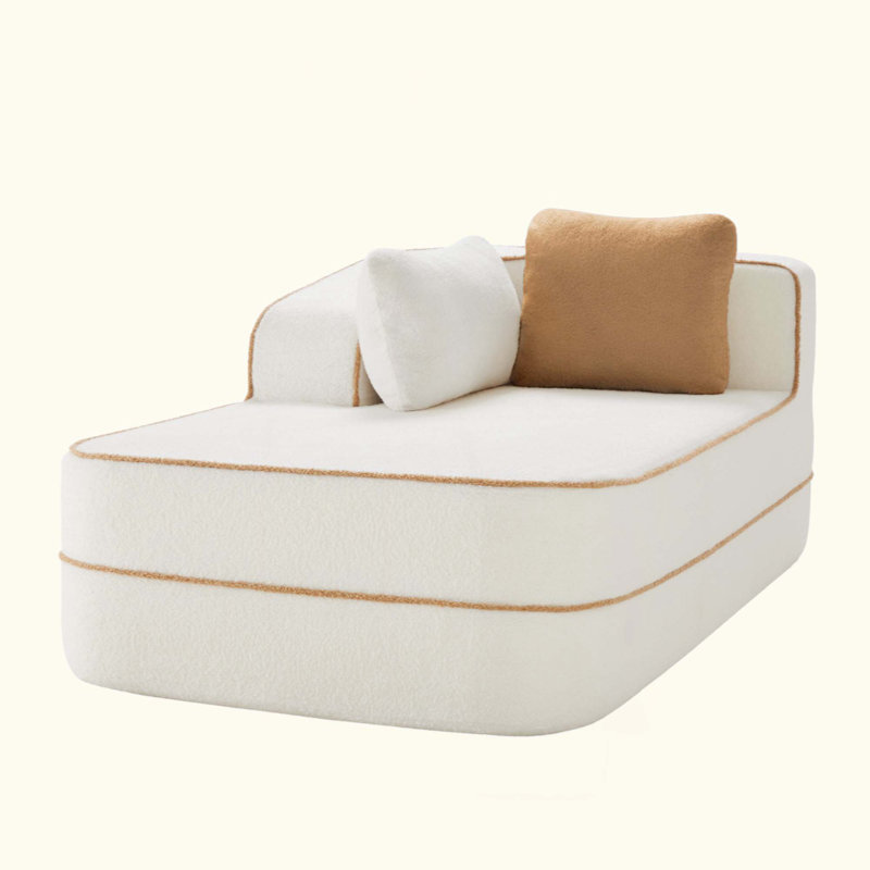 Left Chaise Sofa W/Pillows Teddy Fabric, White