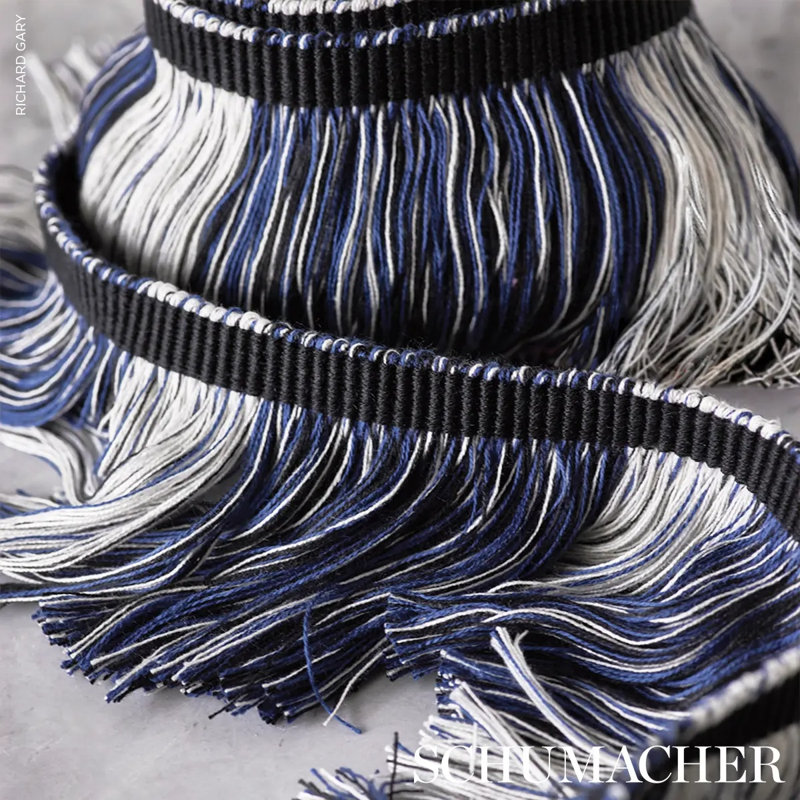 Schumacher x Stephanie Seal Brown Calcada Fringe, Blue/ Dark Blue