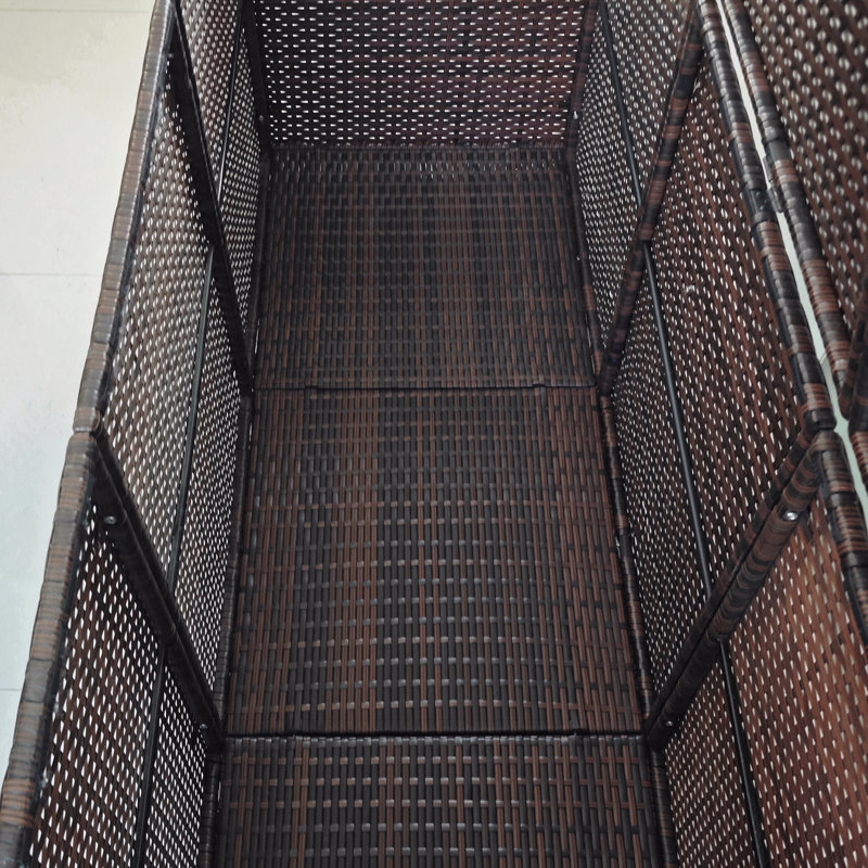175 Gallon Outdoor Storage Box with Inner Liner, PE Rattan Wicker Deck Box with Pneumatic Bar Lift for Indoor & Outdoor, Patio Furniture Cushions, Pool Toys, Garden Tools, Mixed Brown