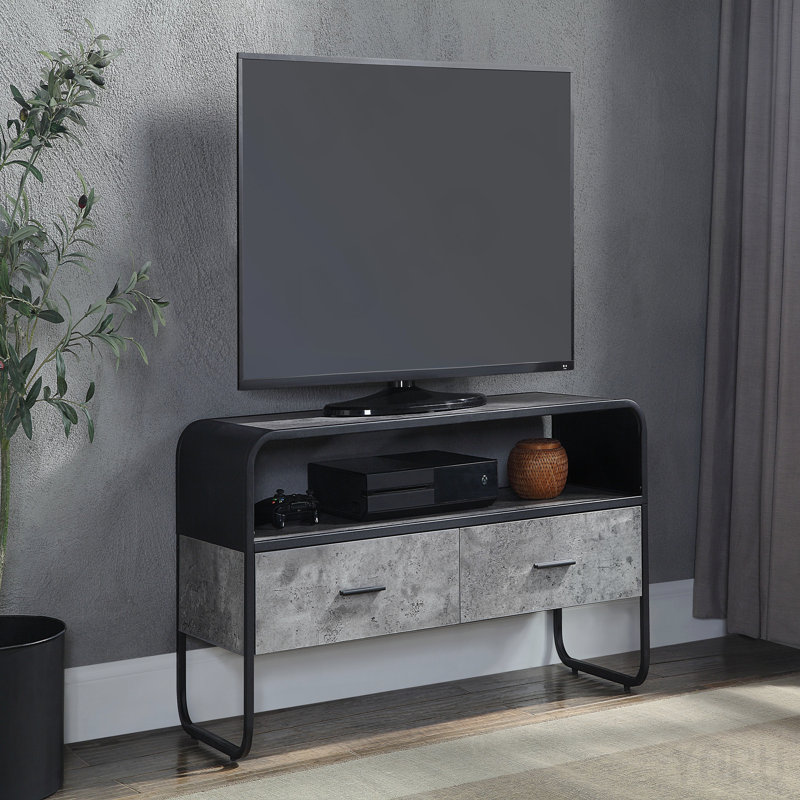 Modern TV Stand Console - Concrete Gray/Black