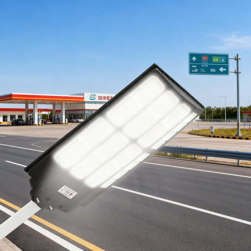 Lampadaires solaires 8600W d'extérieur avec capteur de mouvement, éclairage crépuscule à l'aube de 320 °, IP66 imperméable pour les stationnements commerciaux, les cours et les parcs (paquet de 2)