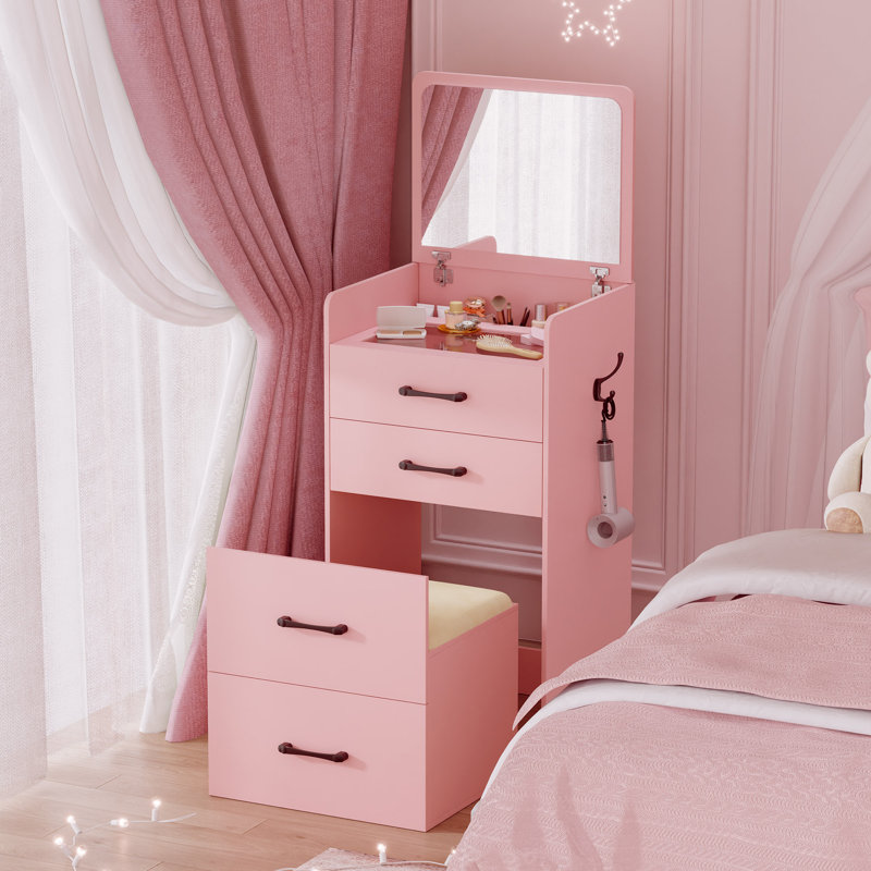 Dressing Table with Mirror, Pink
