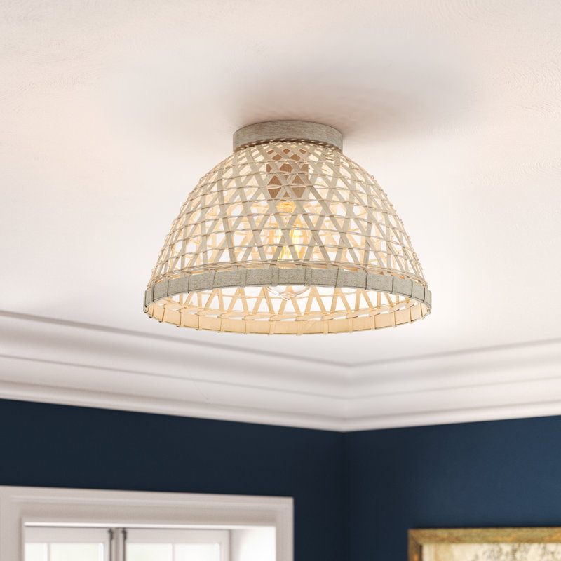 Luminara 1-Light Ceiling Light In Matte Black And Natural Rattan