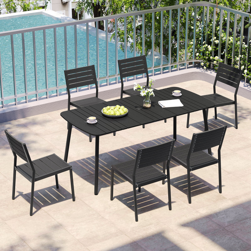 6 - Person Rectangular Outdoor Dining Set ( Set of 7 ), Black