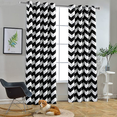 Chevron Curtains, Darkening Grommet Top Window Drapes Soundproof Thermal Insulated, 84 Inches Long, 52 By 84 Inch, Black And White(1 Panel)