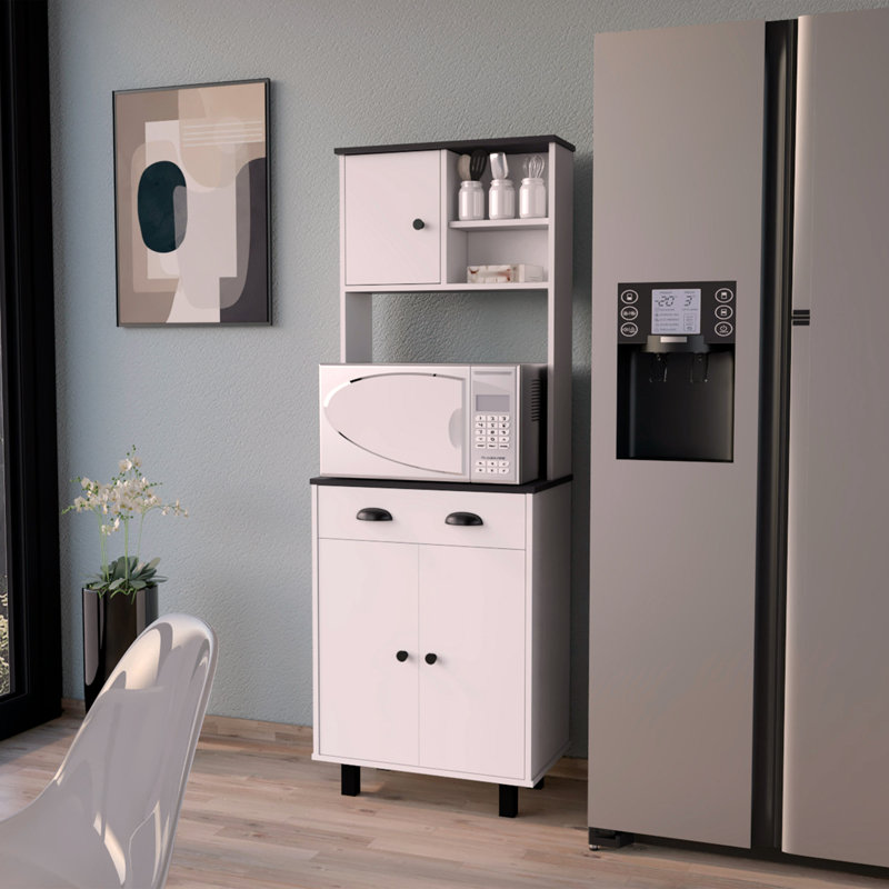 Emily and Wengue 1-Drawer Kitchen Pantry, White/Walnut